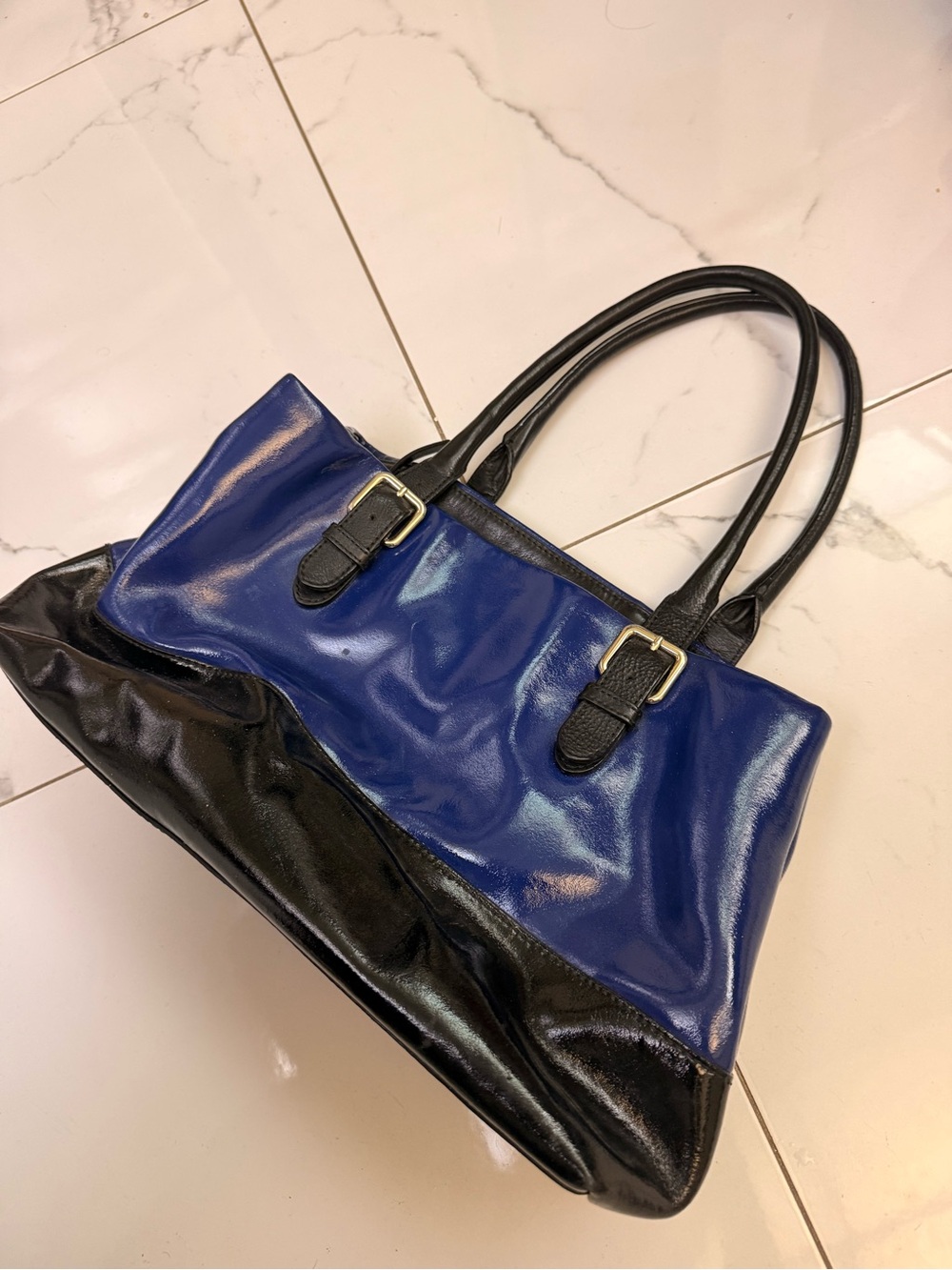 kate spade Blue and Black Patent Leather Two-Tone Tote - Picture 4 of 10